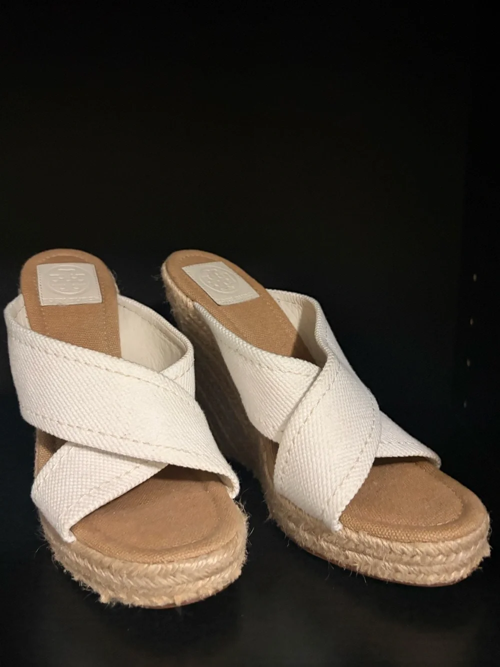 Tory Burch White Crisscross Espadrille Wedge Sandals